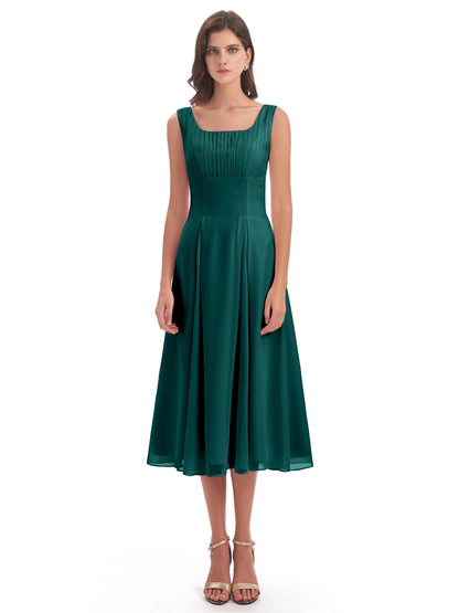 Spencer Tea Length Square Chiffon Bridesmaid Dresses