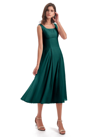 Spencer Tea Length Square Chiffon Bridesmaid Dresses