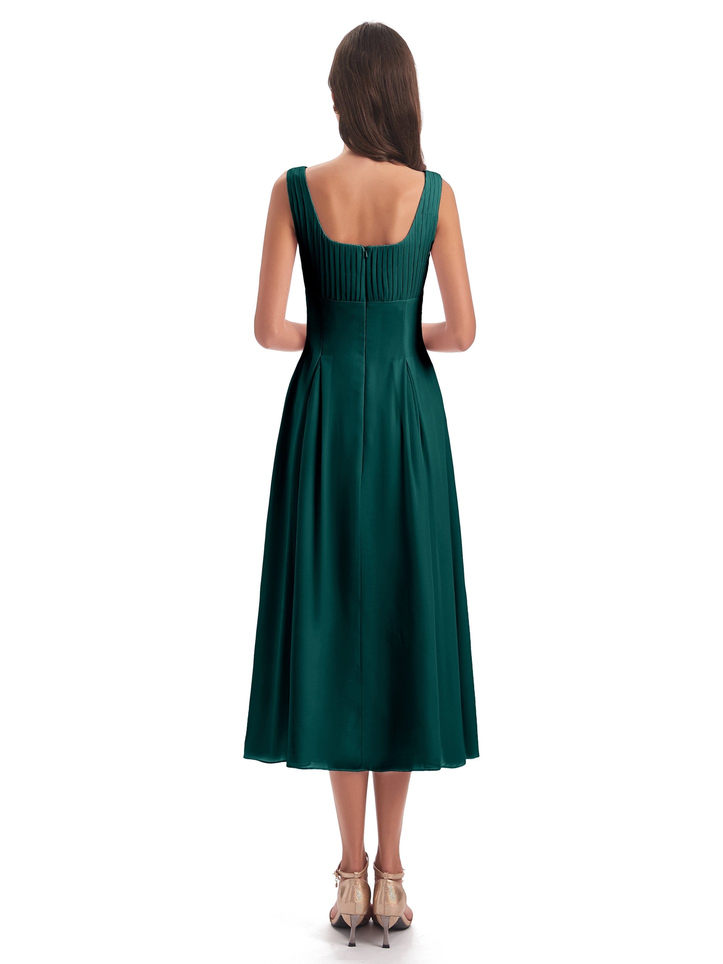 Spencer Tea Length Square Chiffon Bridesmaid Dresses