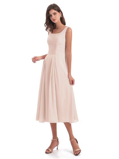 Spencer Tea Length Square Chiffon Bridesmaid Dresses