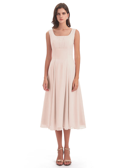 Spencer Tea Length Square Chiffon Bridesmaid Dresses