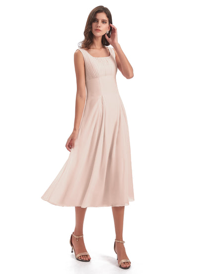 Spencer Tea Length Square Chiffon Bridesmaid Dresses