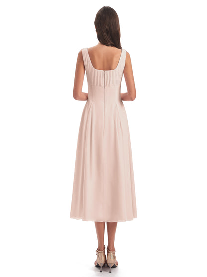 Spencer Tea Length Square Chiffon Bridesmaid Dresses