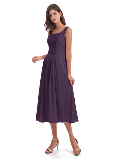 Spencer Tea Length Square Chiffon Bridesmaid Dresses