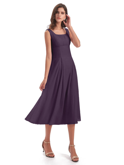 Spencer Tea Length Square Chiffon Bridesmaid Dresses