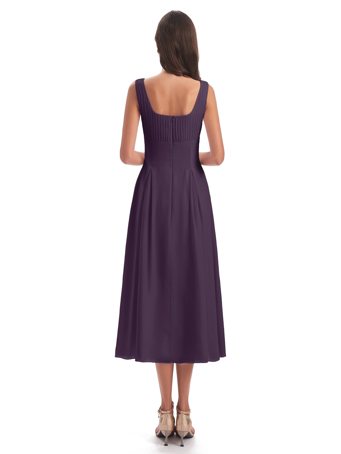 Spencer Tea Length Square Chiffon Bridesmaid Dresses