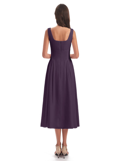 Spencer Tea Length Square Chiffon Bridesmaid Dresses