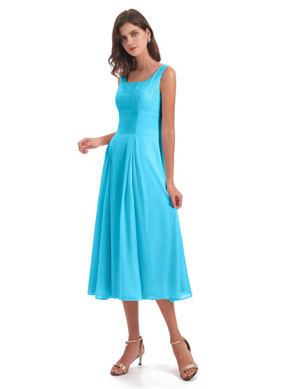Spencer Tea Length Square Chiffon Bridesmaid Dresses