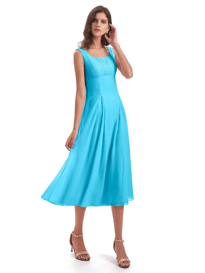 Spencer Tea Length Square Chiffon Bridesmaid Dresses