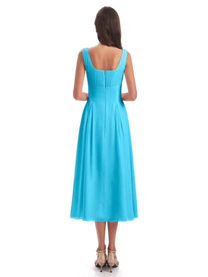 Spencer Tea Length Square Chiffon Bridesmaid Dresses