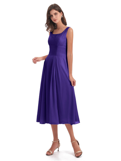Spencer Tea Length Square Chiffon Bridesmaid Dresses