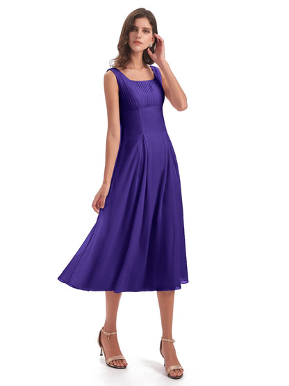 Spencer Tea Length Square Chiffon Bridesmaid Dresses