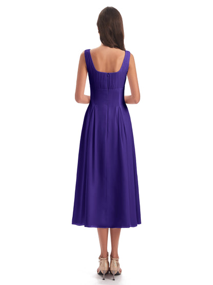 Spencer Tea Length Square Chiffon Bridesmaid Dresses