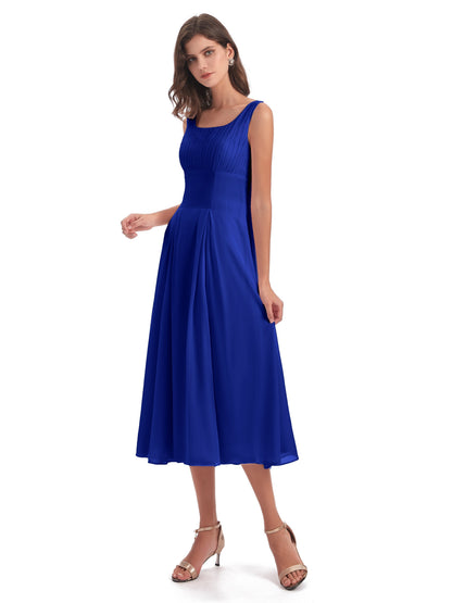 Spencer Tea Length Square Chiffon Bridesmaid Dresses