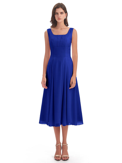 Spencer Tea Length Square Chiffon Bridesmaid Dresses