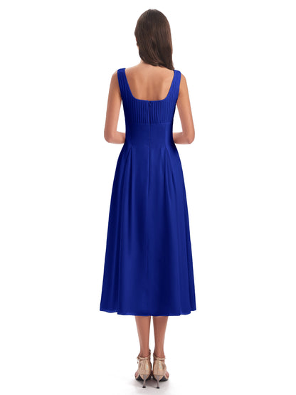 Spencer Tea Length Square Chiffon Bridesmaid Dresses