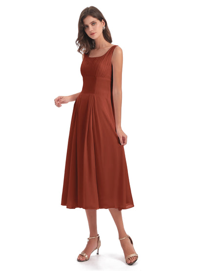 Spencer Tea Length Square Chiffon Bridesmaid Dresses
