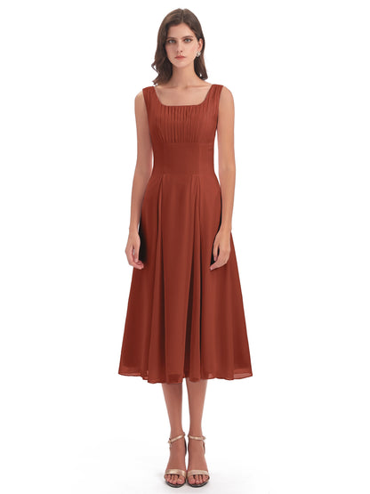 Spencer Tea Length Square Chiffon Bridesmaid Dresses