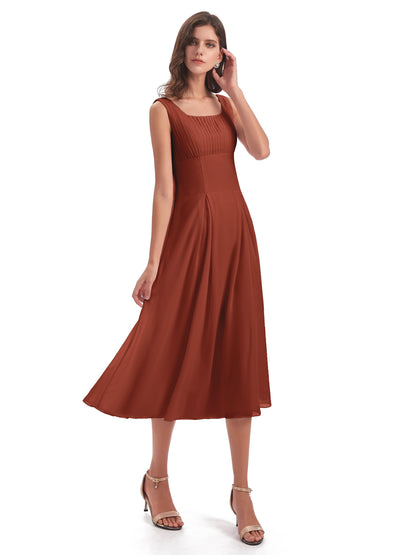 Spencer Tea Length Square Chiffon Bridesmaid Dresses