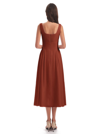Spencer Tea Length Square Chiffon Bridesmaid Dresses