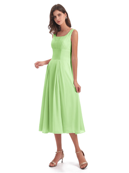 Spencer Tea Length Square Chiffon Bridesmaid Dresses