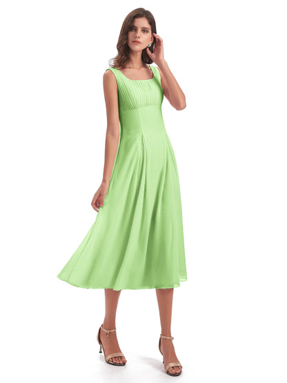 Spencer Tea Length Square Chiffon Bridesmaid Dresses