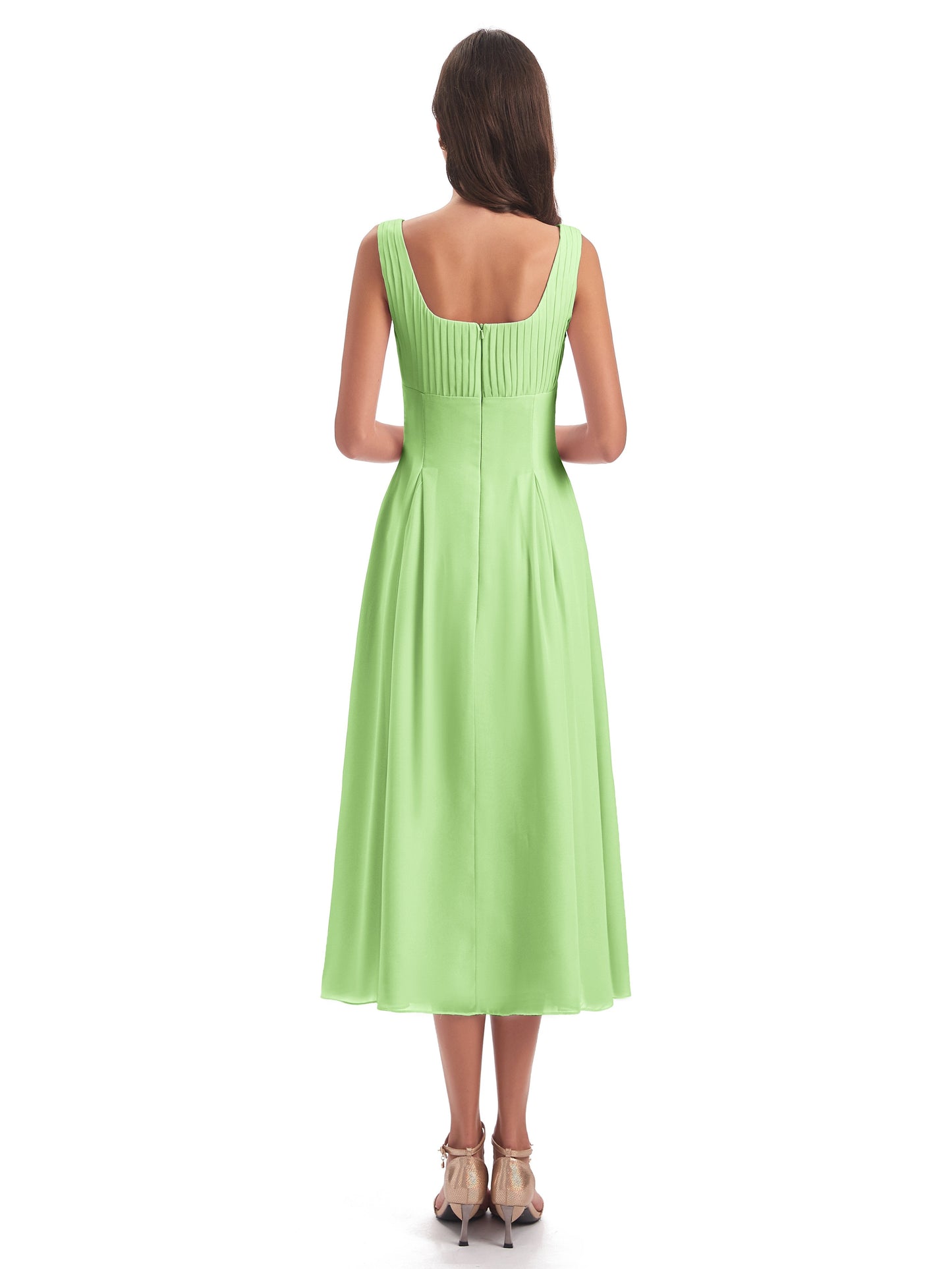Spencer Tea Length Square Chiffon Bridesmaid Dresses