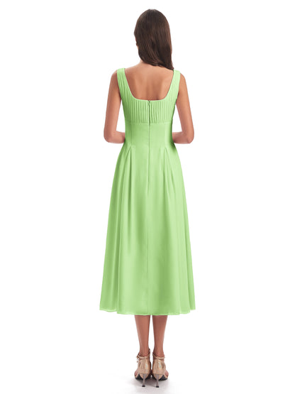 Spencer Tea Length Square Chiffon Bridesmaid Dresses