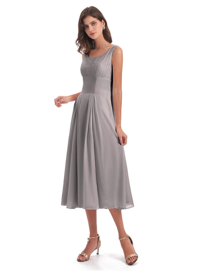 Spencer Tea Length Square Chiffon Bridesmaid Dresses