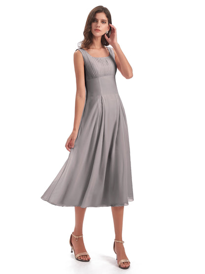 Spencer Tea Length Square Chiffon Bridesmaid Dresses