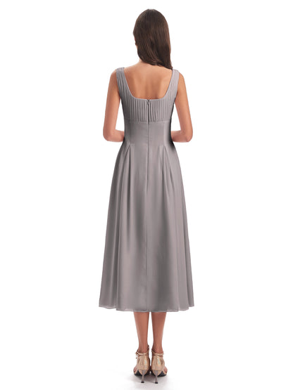 Spencer Tea Length Square Chiffon Bridesmaid Dresses