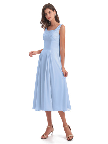 Spencer Tea Length Square Chiffon Bridesmaid Dresses