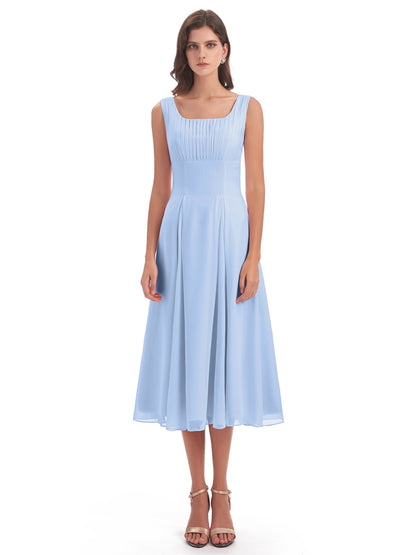 Spencer Tea Length Square Chiffon Bridesmaid Dresses