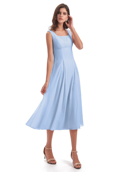 Spencer Tea Length Square Chiffon Bridesmaid Dresses