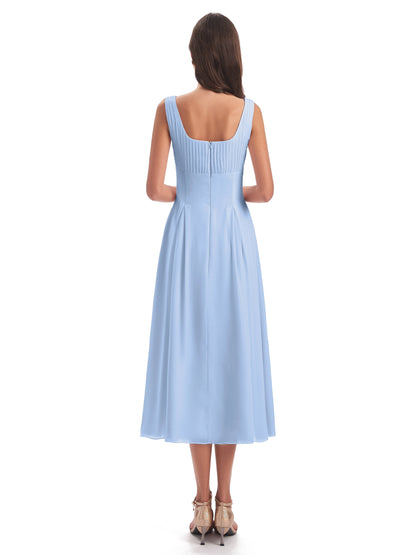 Spencer Tea Length Square Chiffon Bridesmaid Dresses