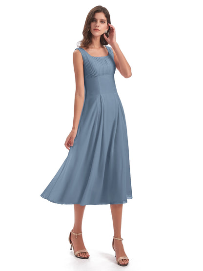 Spencer Tea Length Square Chiffon Bridesmaid Dresses