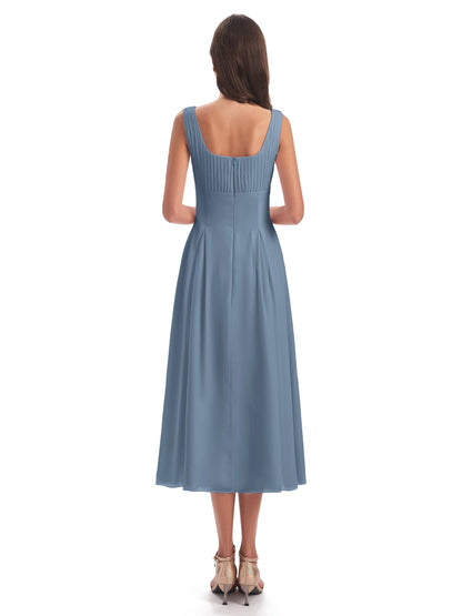 Spencer Tea Length Square Chiffon Bridesmaid Dresses
