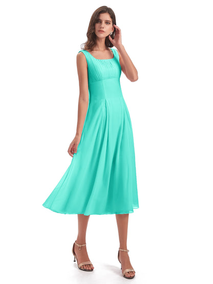 Spencer Tea Length Square Chiffon Bridesmaid Dresses