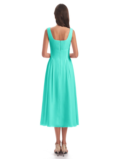 Spencer Tea Length Square Chiffon Bridesmaid Dresses