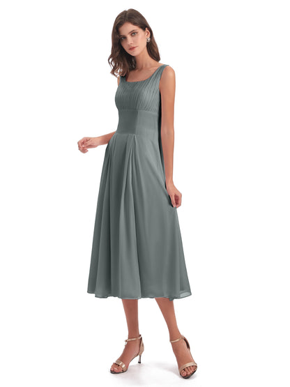 Spencer Tea Length Square Chiffon Bridesmaid Dresses
