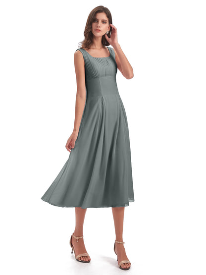 Spencer Tea Length Square Chiffon Bridesmaid Dresses