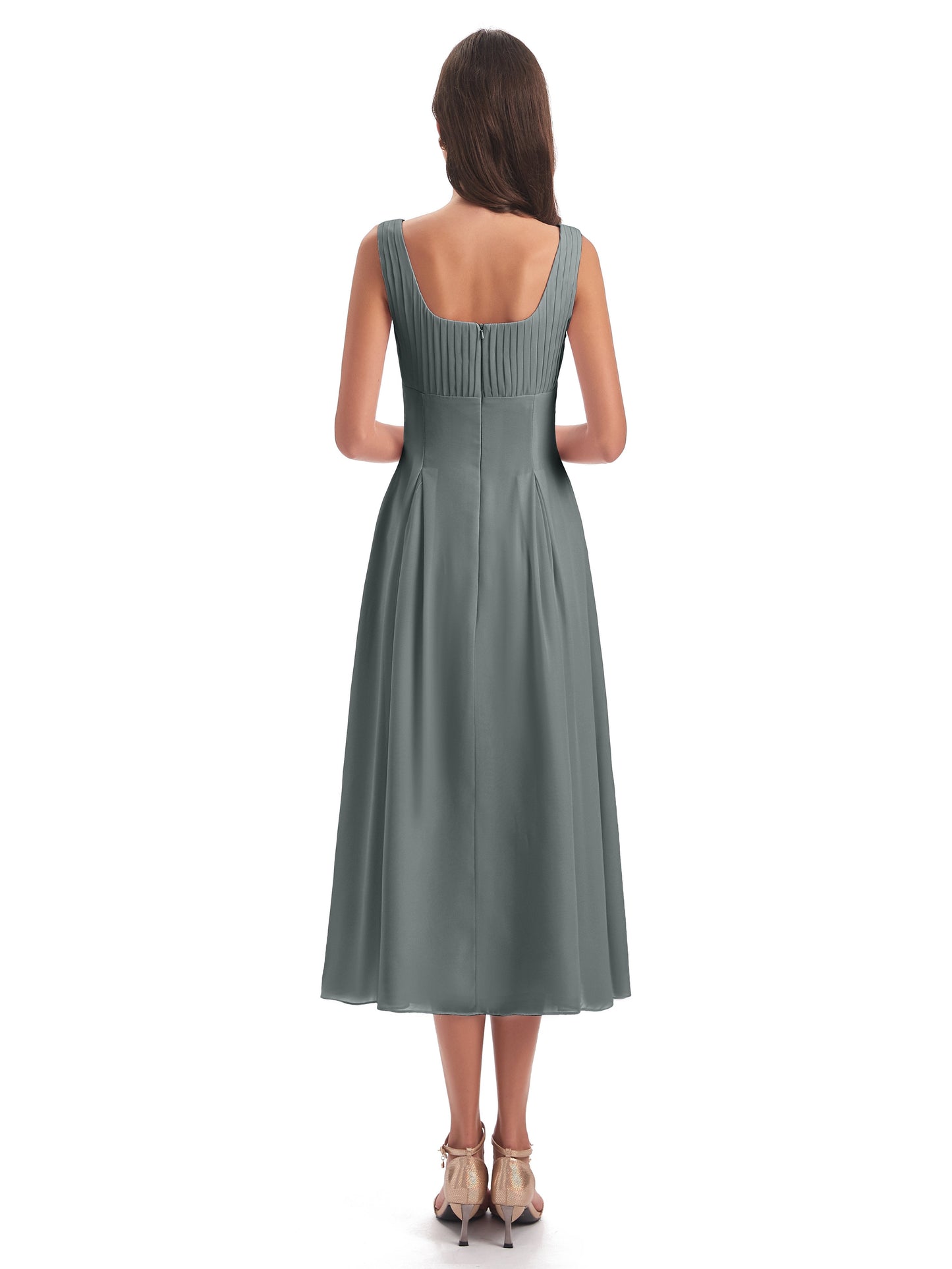 Spencer Tea Length Square Chiffon Bridesmaid Dresses