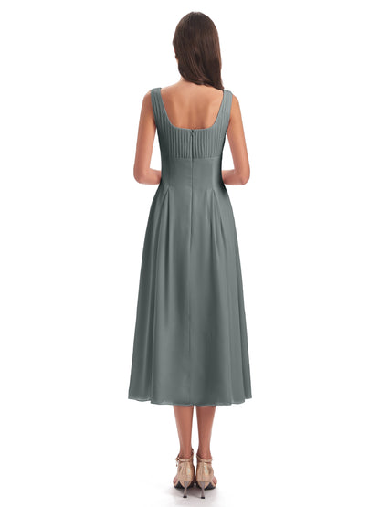 Spencer Tea Length Square Chiffon Bridesmaid Dresses
