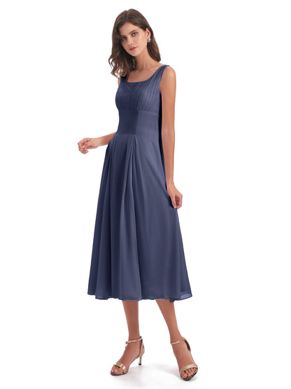 Spencer Tea Length Square Chiffon Bridesmaid Dresses