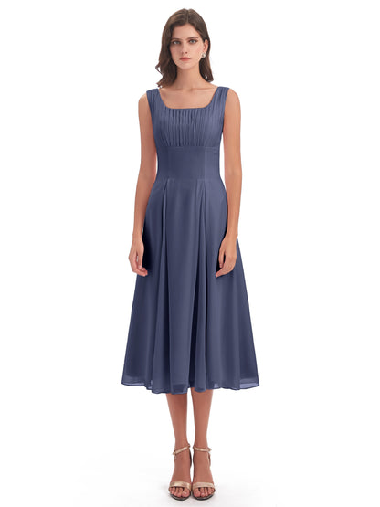 Spencer Tea Length Square Chiffon Bridesmaid Dresses