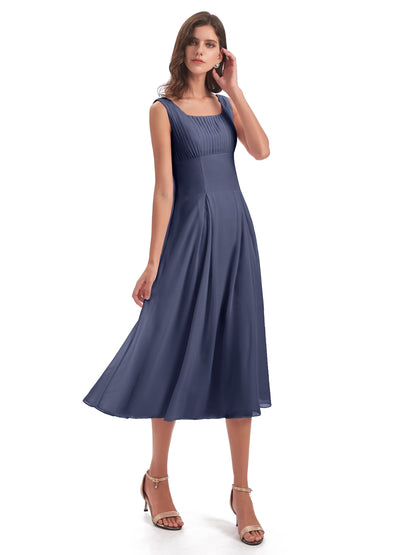 Spencer Tea Length Square Chiffon Bridesmaid Dresses