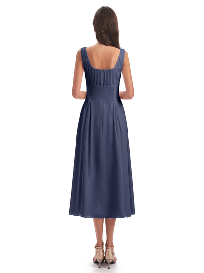 Spencer Tea Length Square Chiffon Bridesmaid Dresses