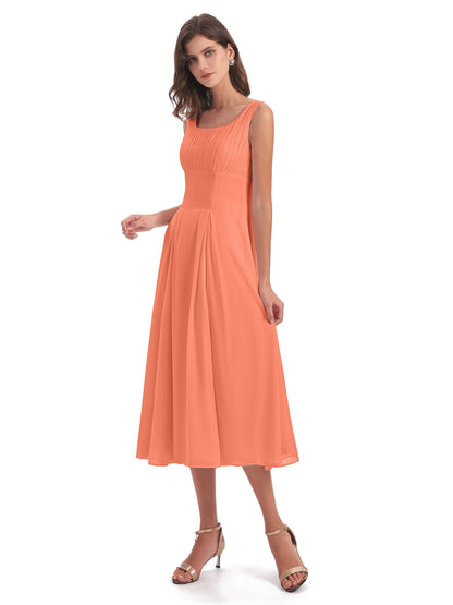Spencer Tea Length Square Chiffon Bridesmaid Dresses