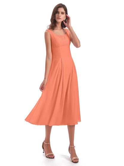 Spencer Tea Length Square Chiffon Bridesmaid Dresses