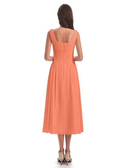 Spencer Tea Length Square Chiffon Bridesmaid Dresses